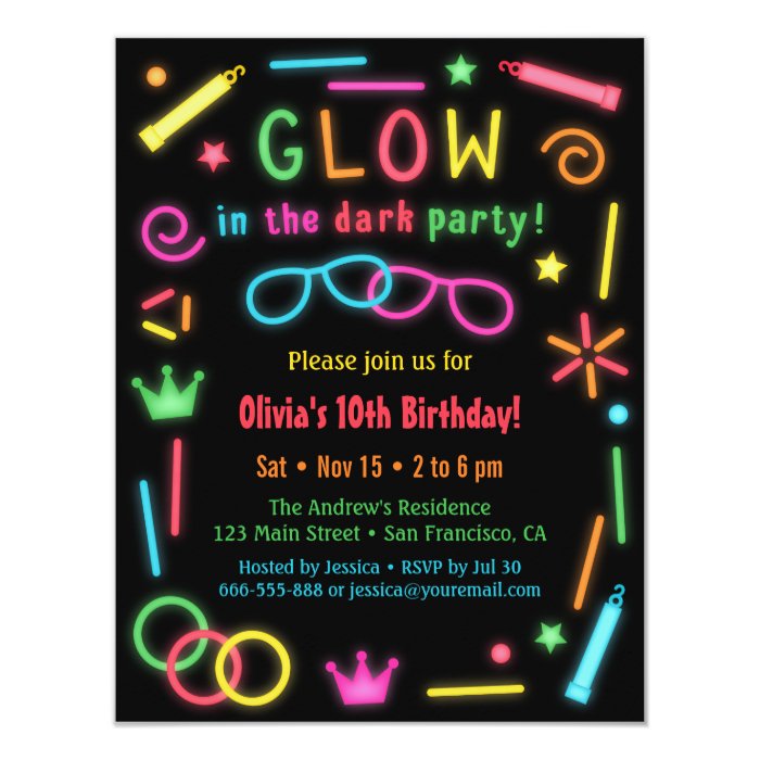 Faux Glow In the Dark Birthday Party Invitations Zazzle
