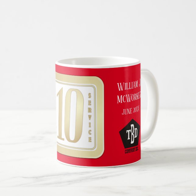 FAUX GOLD 10 year employee service award Coffee Mug (Front Right)