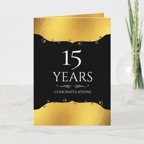 Faux gold 15 years employee milestone anniversary card