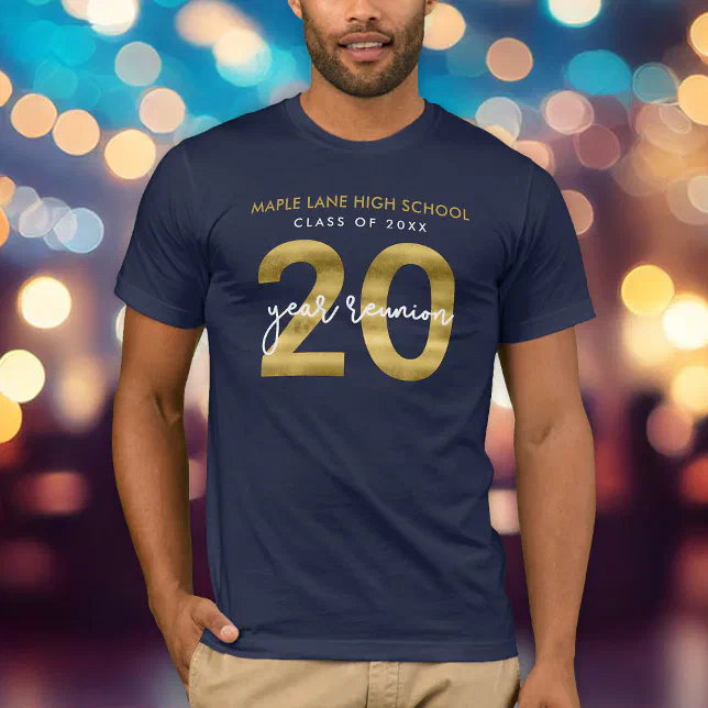 Faux Gold 20 Year Class Reunion T-Shirt | Zazzle