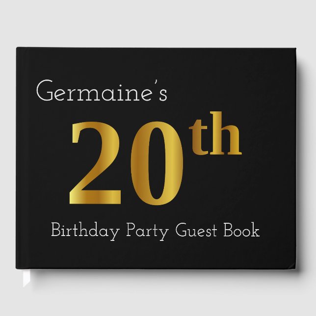 Faux Gold 20th Birthday Party Guest Book (Front)