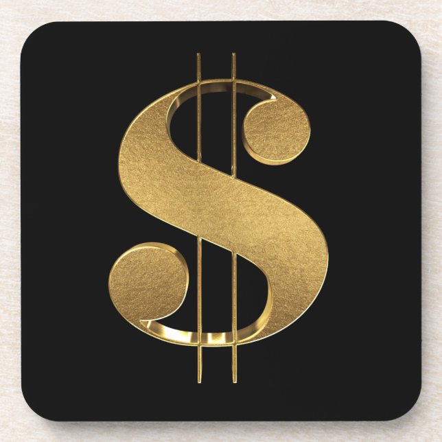 Faux Gold 3D Dollar Sign Beverage Coaster (Front)