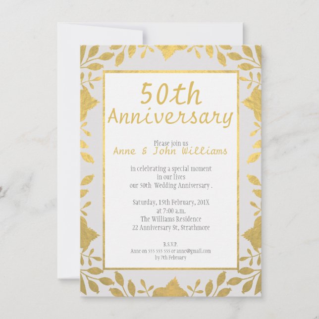 Faux Gold 50th Wedding Anniversary Invitation (Front)