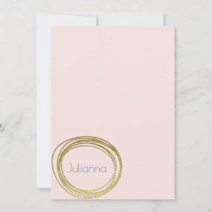 Faux Gold Abstract Circle Design Blush Pink Name Note Card