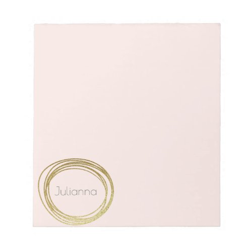 Faux Gold Abstract Circle Design Blush Pink Name Notepad