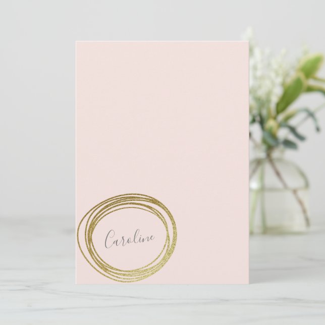 Faux Gold Abstract Circle Design Script Name Note Card (Standing Front)