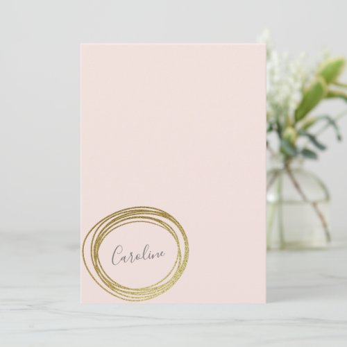 Faux Gold Abstract Circle Design Script Name Note Card