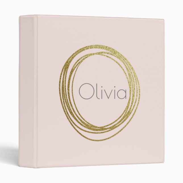 Faux Gold Abstract Circle Design with Name 3 Ring Binder (Front/Spine)