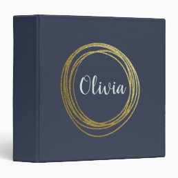 Faux Gold Abstract Circle Design with Name 3 Ring Binder