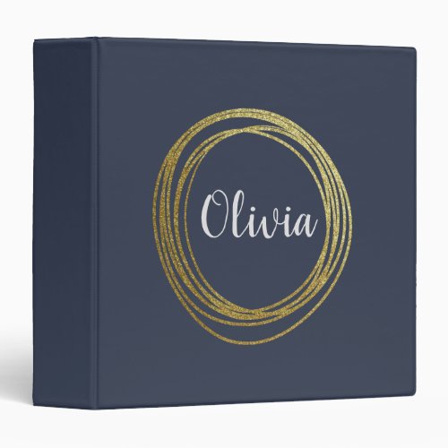 Faux Gold Abstract Circle Design with Name 3 Ring Binder