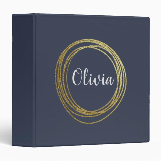 Faux Gold Abstract Circle Design with Name 3 Ring Binder (Front/Spine)