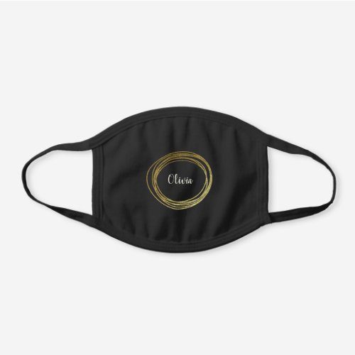 Faux Gold Abstract Circle Design with Name Black Cotton Face Mask