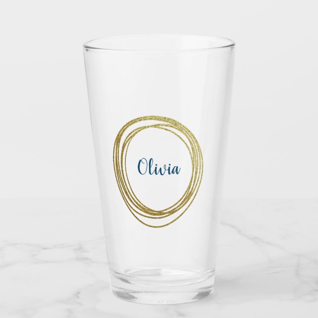 Faux Gold Abstract Circle Design with Name Glass (Front)