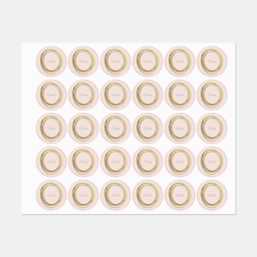 Faux Gold Abstract Circle Design with Name Kids Labels