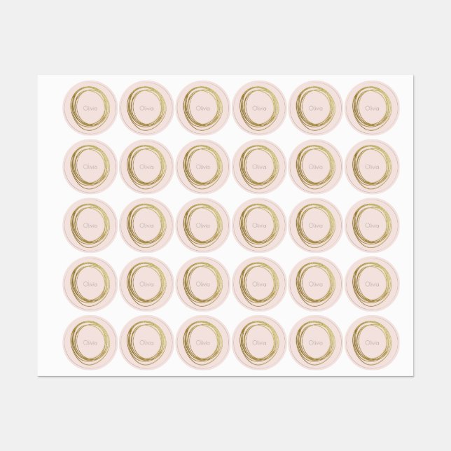 Faux Gold Abstract Circle Design with Name Kids' Labels (Sheet)