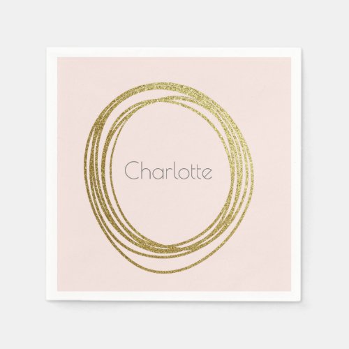Faux Gold Abstract Circle Design with Name Napkins