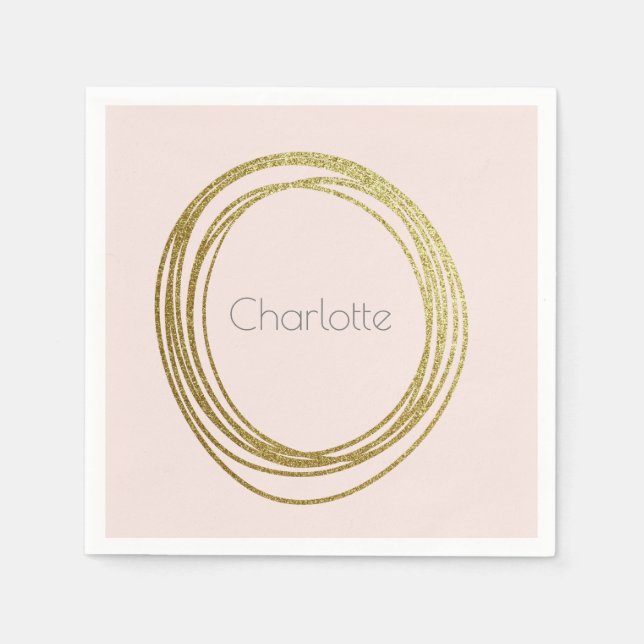 Faux Gold Abstract Circle Design with Name Napkins (Front)