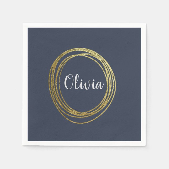Faux Gold Abstract Circle Design with Name Napkins (Front)