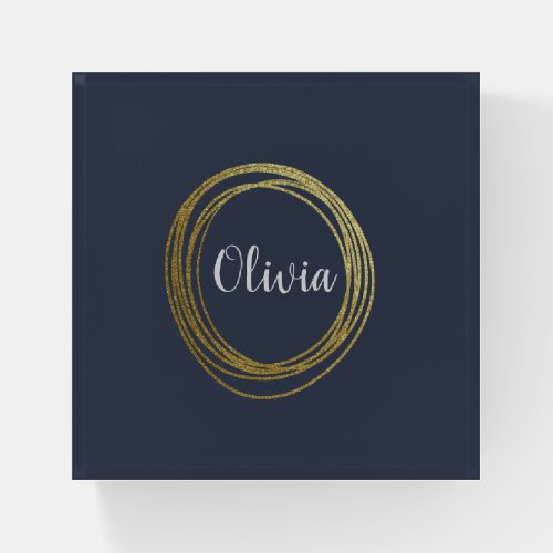 Faux Gold Abstract Circle Design with Name Paperweight