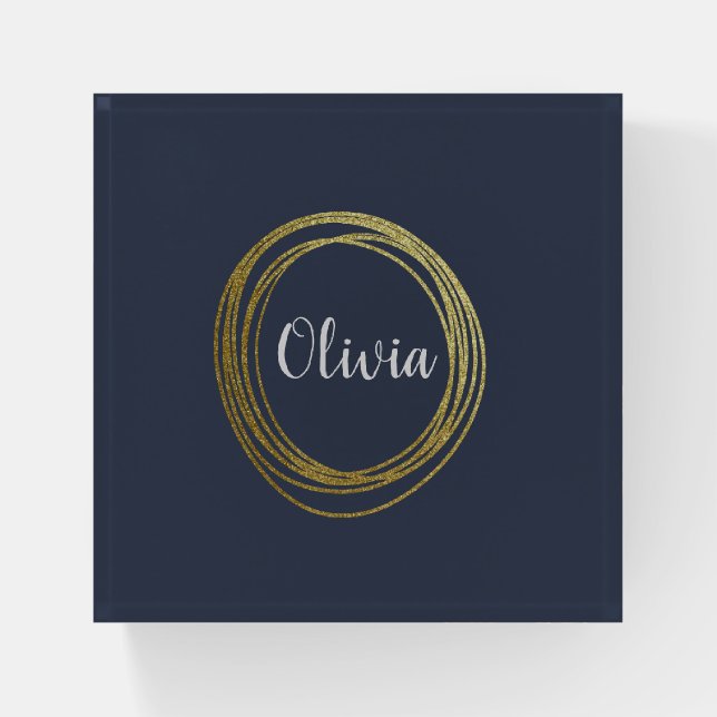 Faux Gold Abstract Circle Design with Name Paperweight (Front)