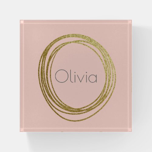 Faux Gold Abstract Circle Design with Name Paperweight