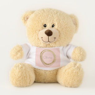 Faux Gold Abstract Circle Design with Name Teddy Bear