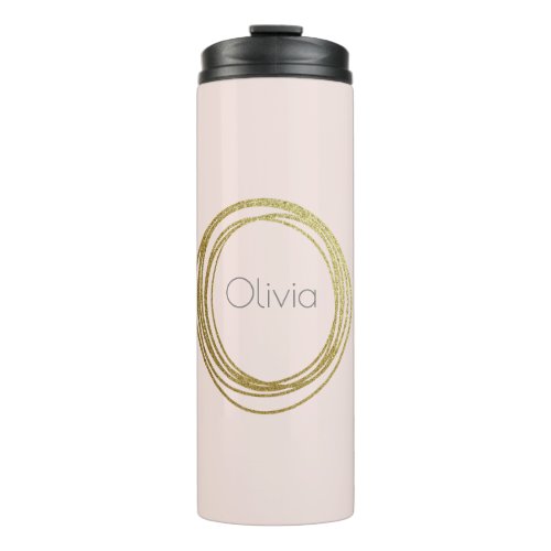 Faux Gold Abstract Circle Design with Name Thermal Tumbler