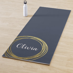 Faux Gold Abstract Circle Design with Name Yoga Mat