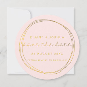 Faux Gold Abstract Scribble Circle Blush & Gold Save The Date