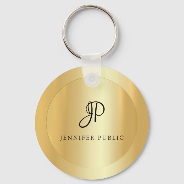 Faux Gold Add Your Text Elegant Template Modern Keychain (Front)