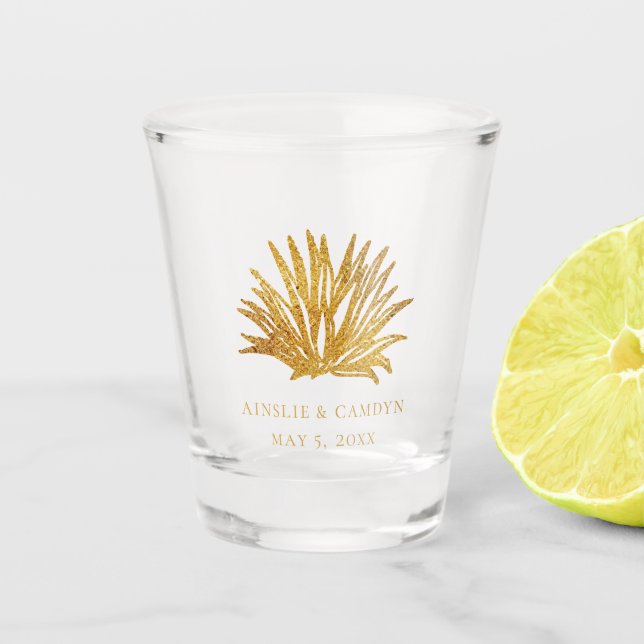 Faux Gold Agave Wedding Favor Shot Glass (Front)