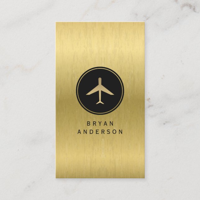 Faux Gold Airplane Business Card (Front)
