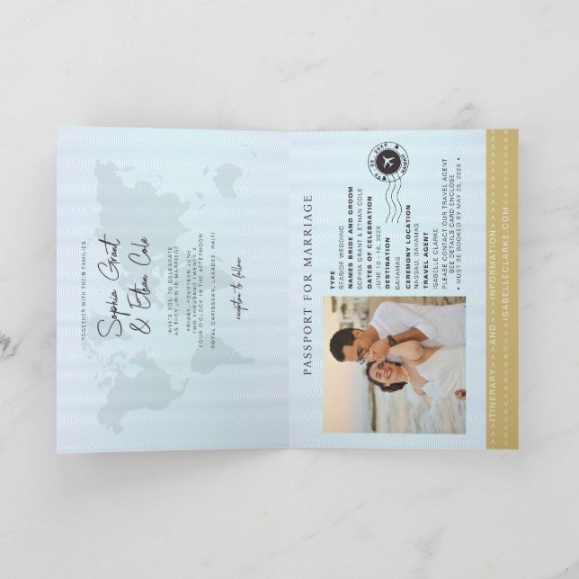 Faux Gold Airplane Passport Destination Wedding  Invitation (Inside)