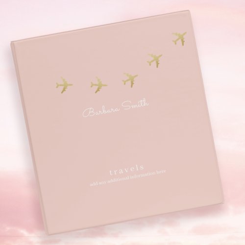 Faux Gold Airplanes Blush Pink Travels 3 Ring Binder Faux Gold Airplanes Blush Pink Travels 3 Ring Binder