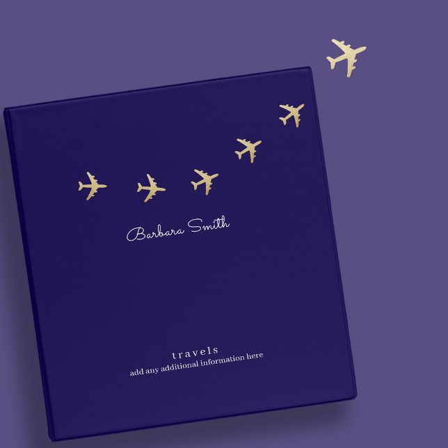Faux Gold Airplanes Flying Travels Blue 3 Ring Binder (Creator Uploaded)