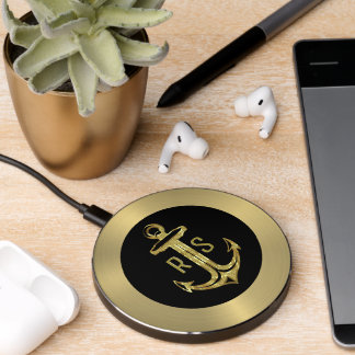 Faux gold anchor and background wireless charger 