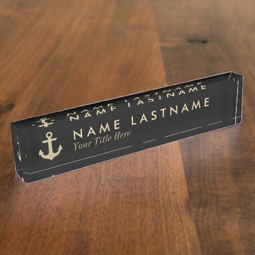 Faux Gold Anchor Black Custom Desk Nameplate