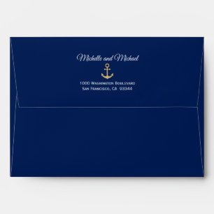Faux Gold Anchor Insert Navy Blue Wedding Envelope