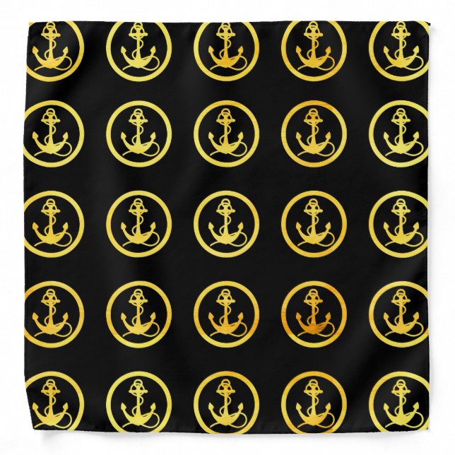 Faux gold anchors on black bandana (Front)