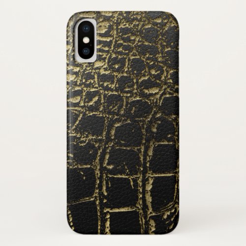 Faux Gold and black Crocodile Snake Skin iPhone X Case