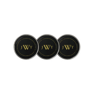 Faux Gold and Black Custom Monogrammed Golf Ball Marker
