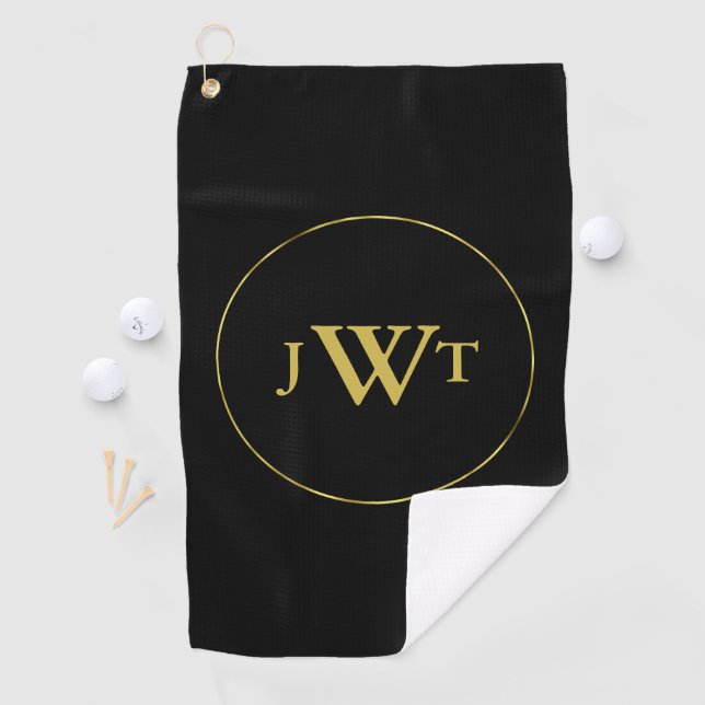 Faux Gold and Black Custom Monogrammed Golf Towel (InSitu)