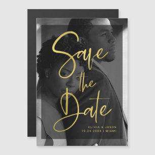 Faux Gold and Black Overlay   Photo Save the Date Magnetic Invitation