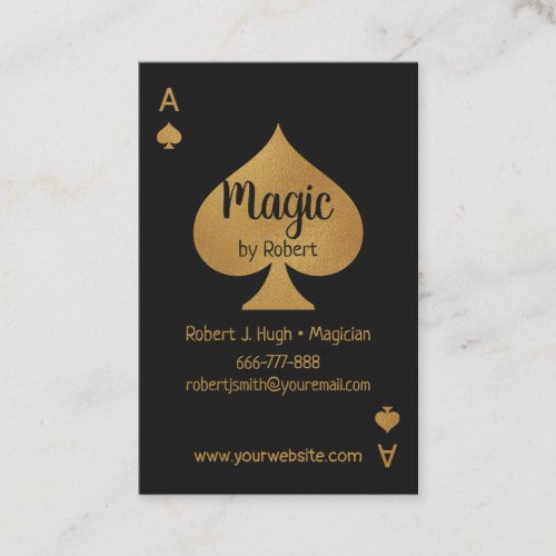 Faux Gold and Black Spade Ace Poker Magician Business Card