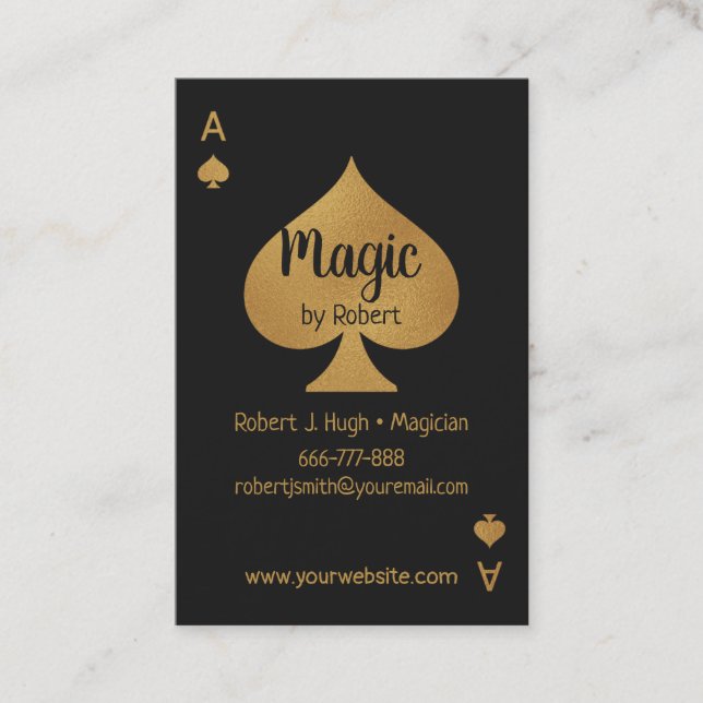 Faux Gold and Black Spade Ace Poker Magician Business Card (Front)
