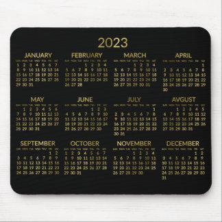Faux Gold And Black Yearly Calendar 2023 Mouse Pad