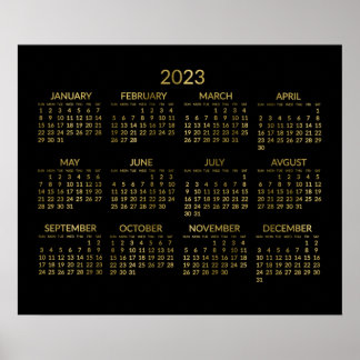 Faux Gold And Black Yearly Calendar 2023 Poster