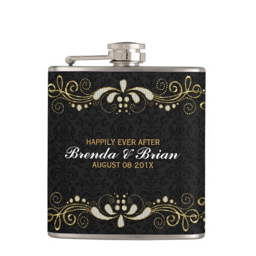 Faux Gold And Glitter Floral Lace Hip Flask