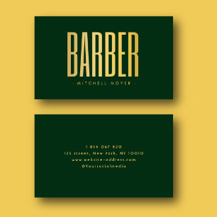 Faux Gold And Green Barber Hair Salon Minimalist Business Card