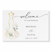 Faux Gold and Greenery Wedding Dress Welcome